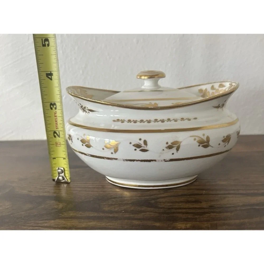 Royal Crown Derby Porcelain Sugar Bowl W/Lid White Gold Hand Painted‎